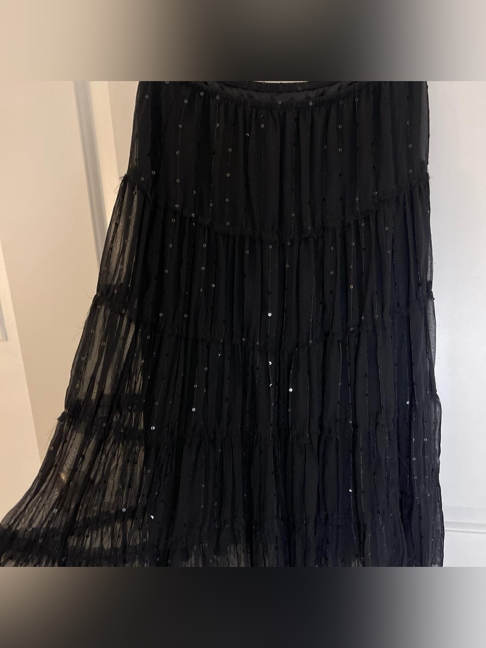 Black Tiered Sequin Maxi Skirt - Picture 3 of 6
